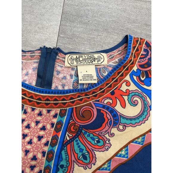 Flying Tomato Retro Bell Sleeve Top Blue Large - Picture 4 of 5